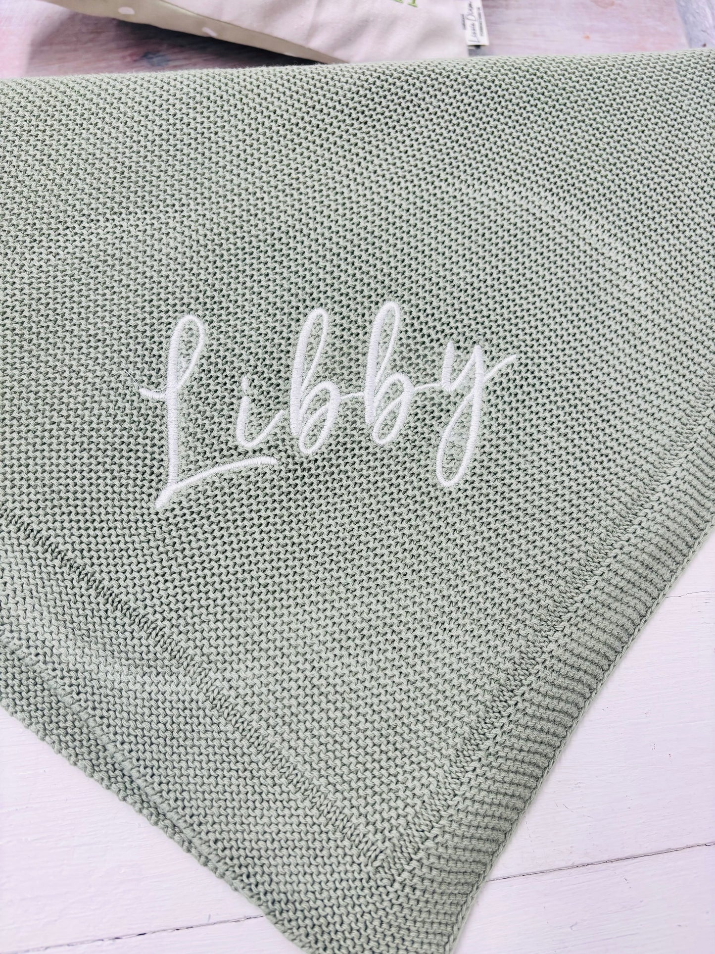 Soft Green Knitted Baby blanket-Personalised