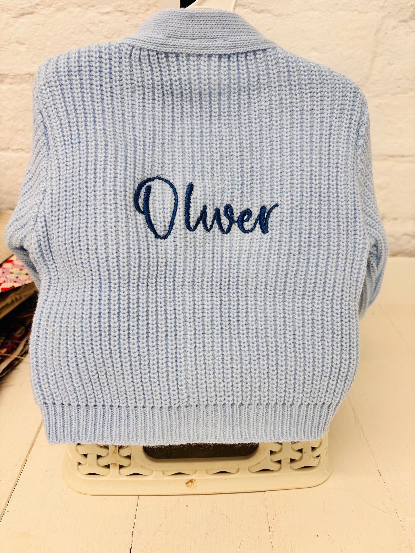 Blue Personalised Knitted Baby Cardigan