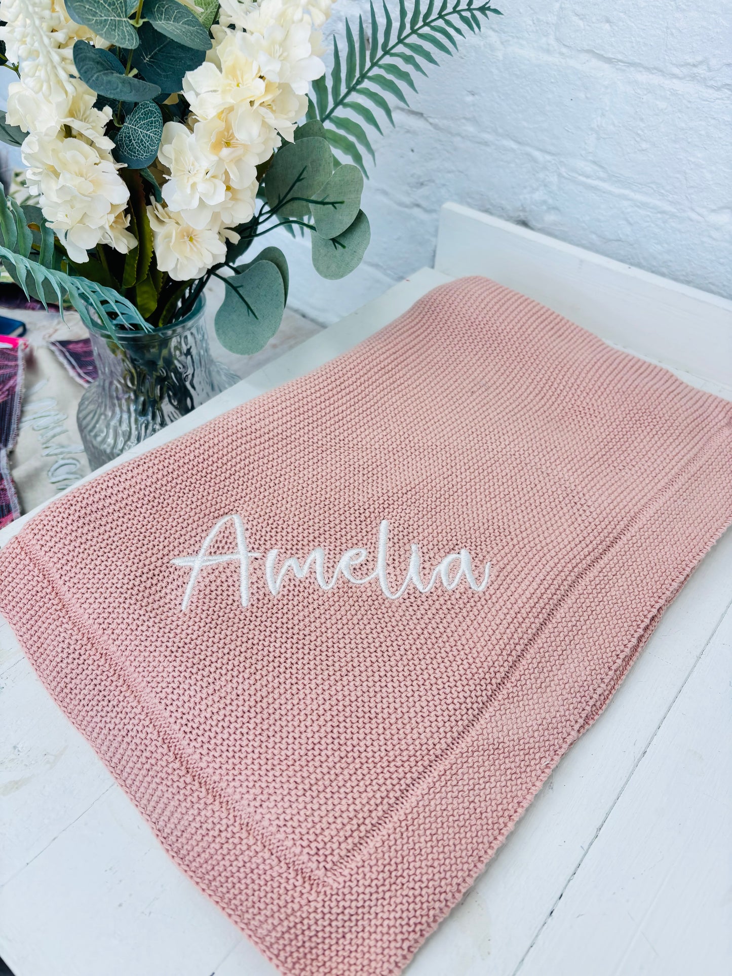 Soft Dusky Pink Knitted Baby blanket-Personalised