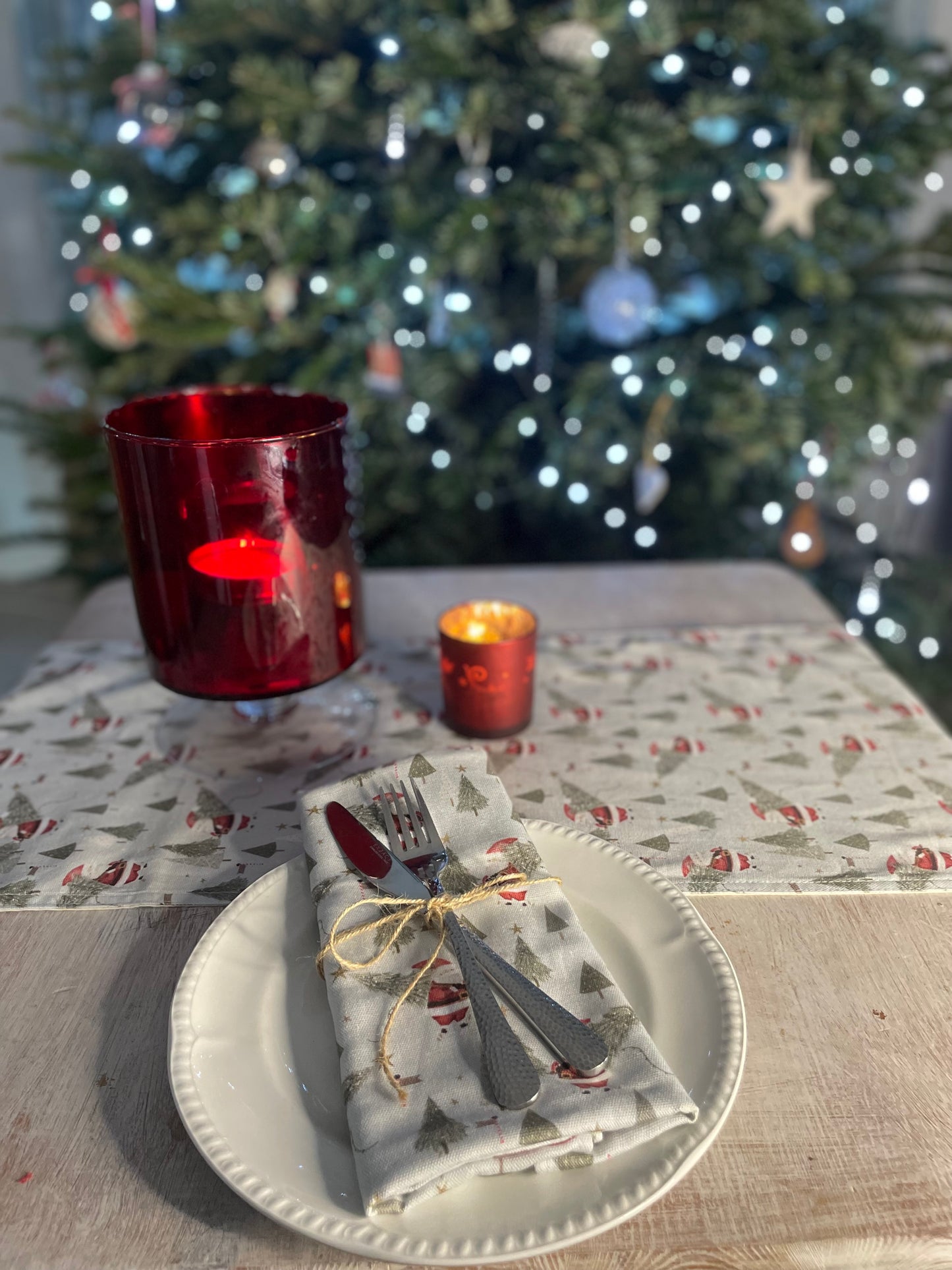 Father Christmas Napkins - Festive table- Father Christmas and Christmas Trees, Handmade festive Napkins - Fabric Napkins