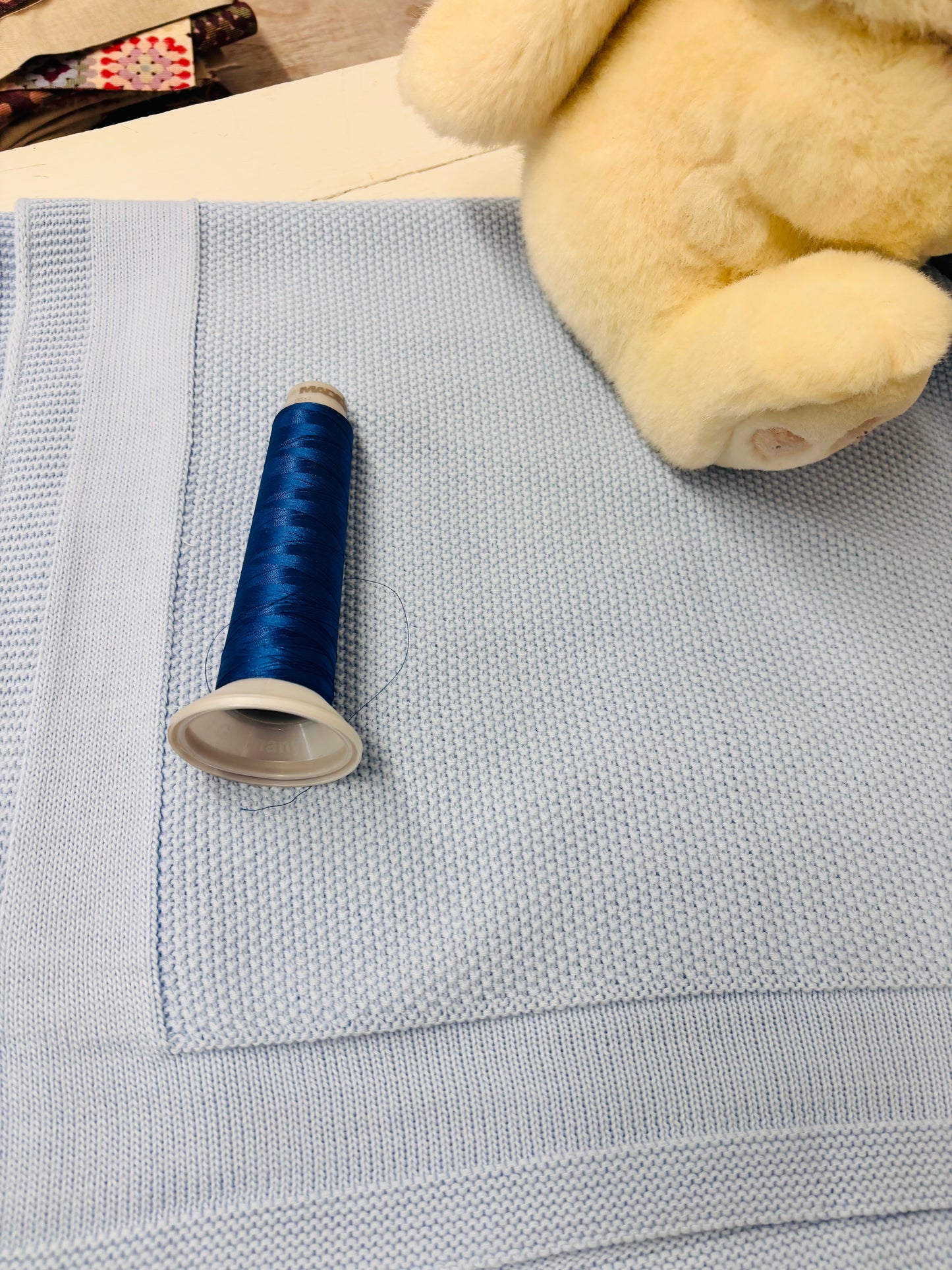 Blue Knitted Baby blanket-Personalised