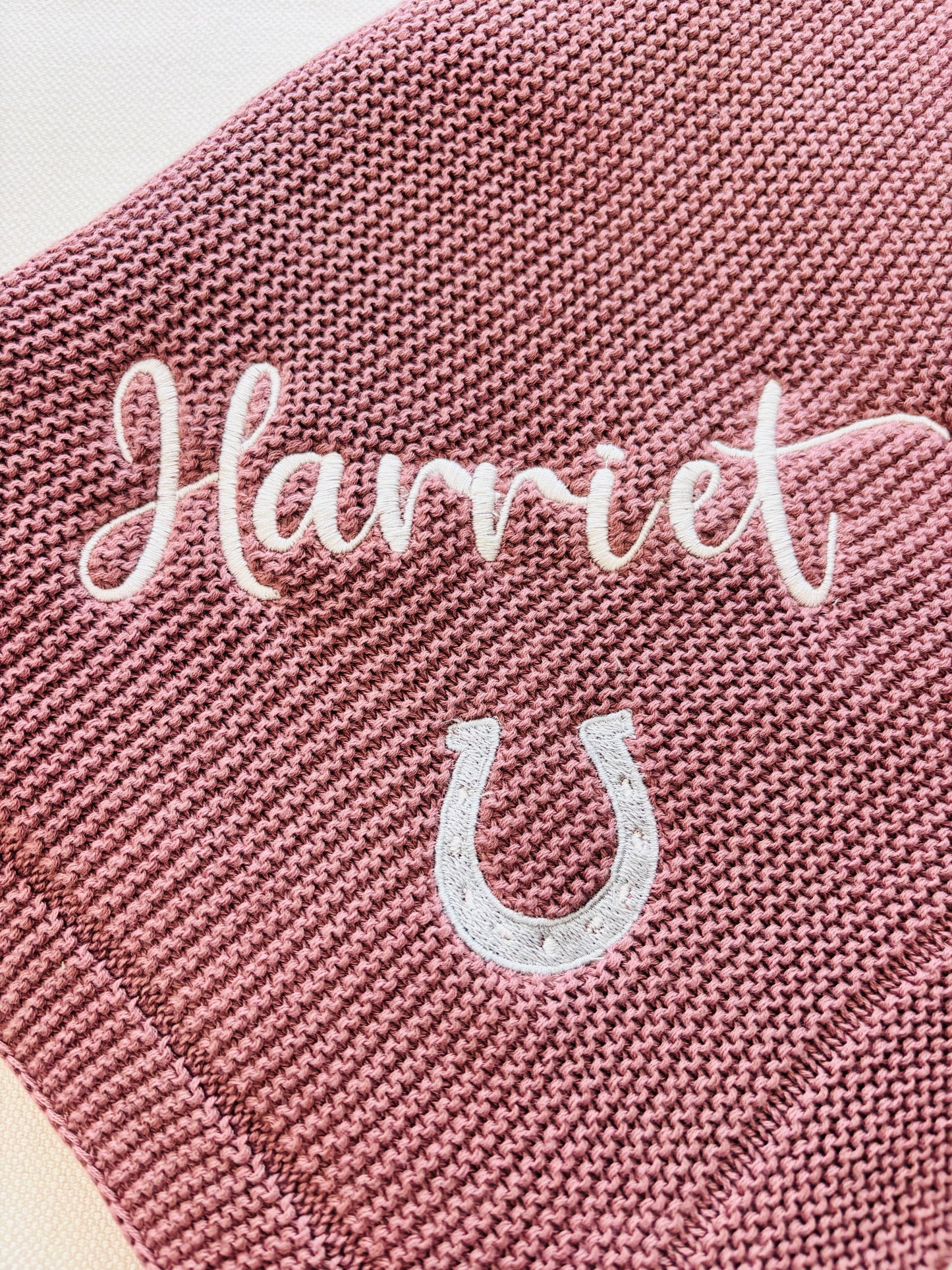 Personalised Baby knitted Blanket – Name and a Tractor
