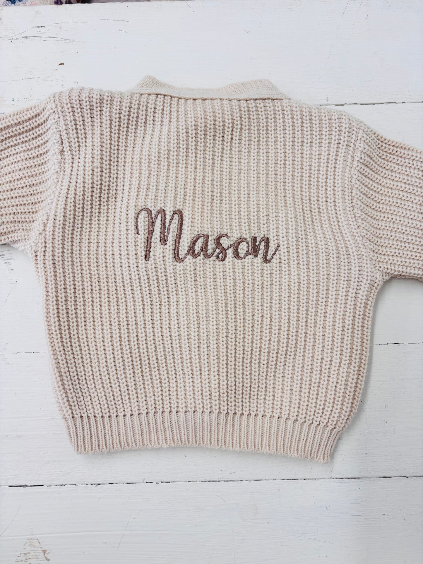Beige Personalised Knitted Baby Cardigan
