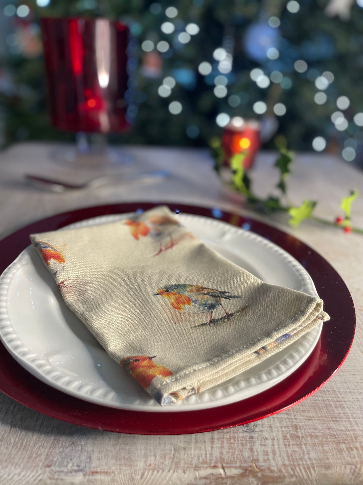Robin Table runner - Christmas festive Table Runner -3 lengths