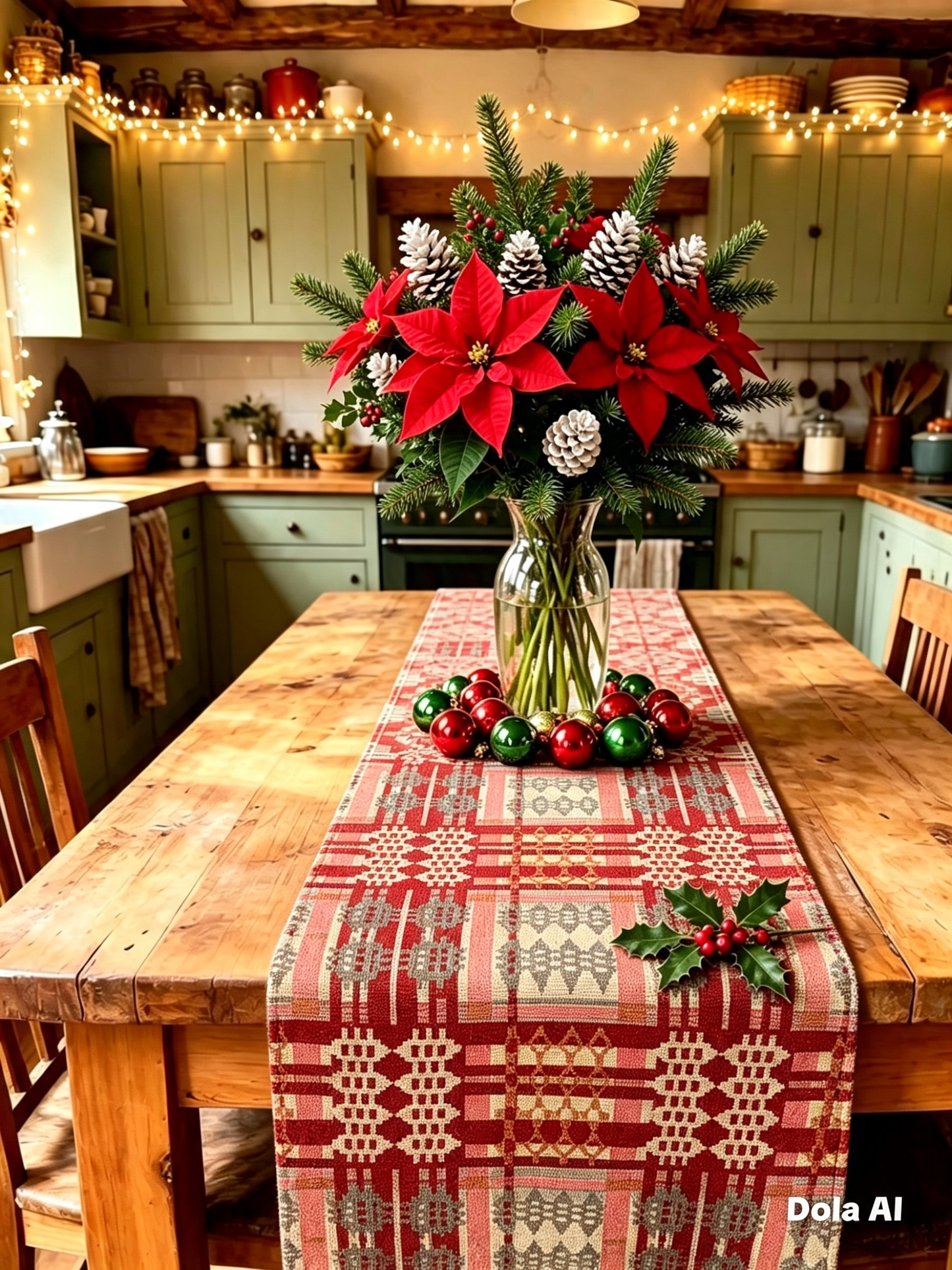 New Christmas Red Welsh Blanket Cross Table runner -Tapestry Table Runner