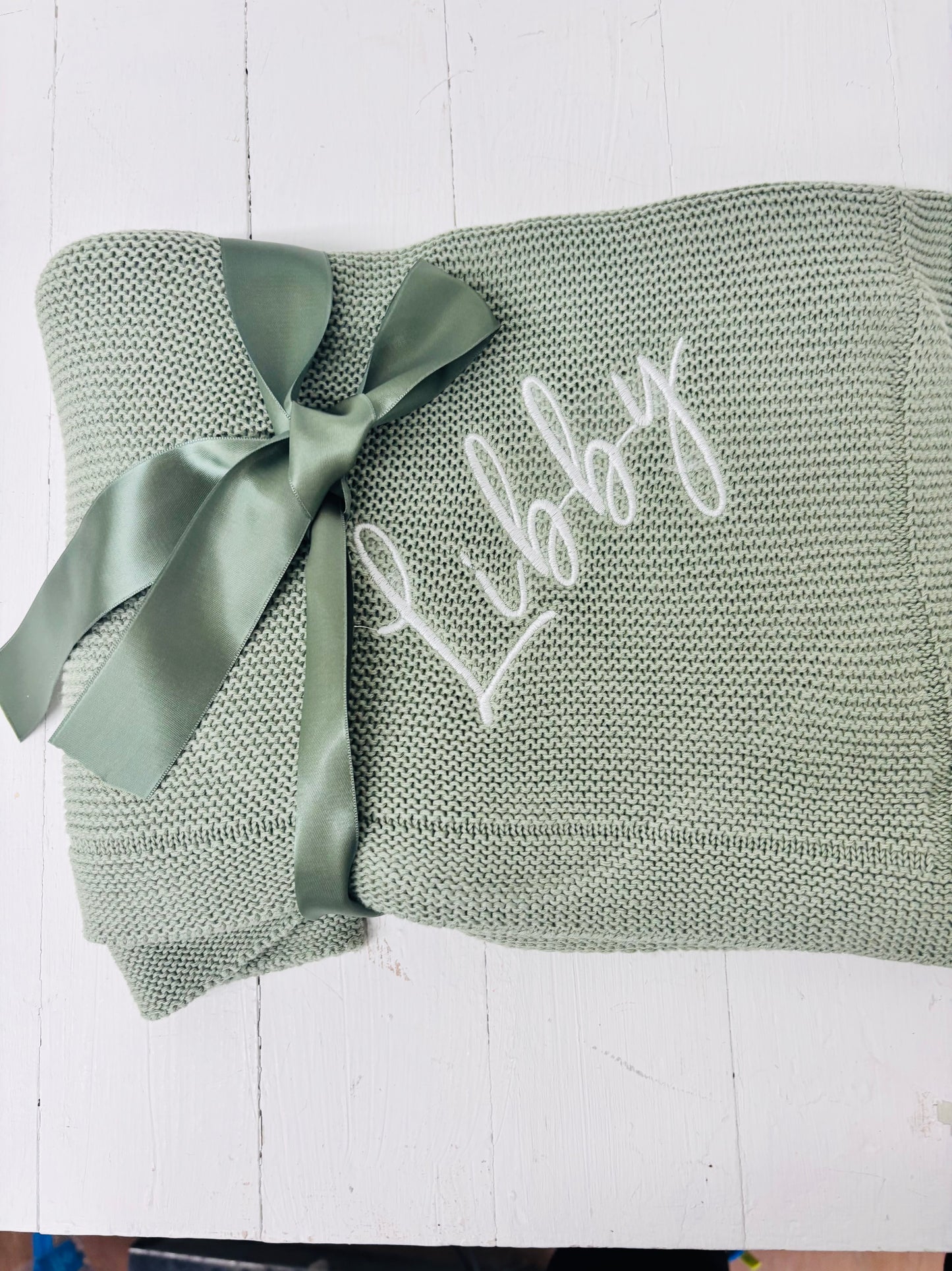 Soft Green Knitted Baby blanket-Personalised