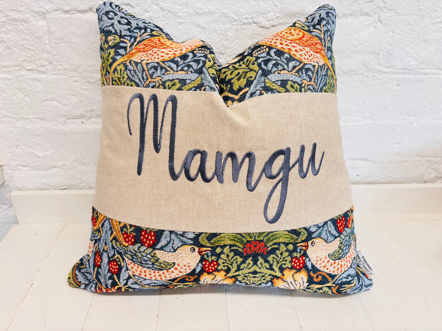 William Morris Strawberry Thief Tapestry Mother’s Gift, Personalised Cushion, Gift for Mum. Square Cushion