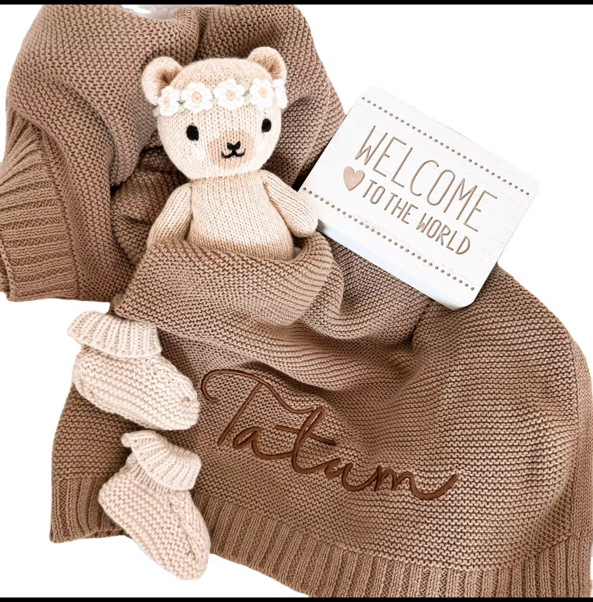 Blue Knitted Baby blanket-Personalised