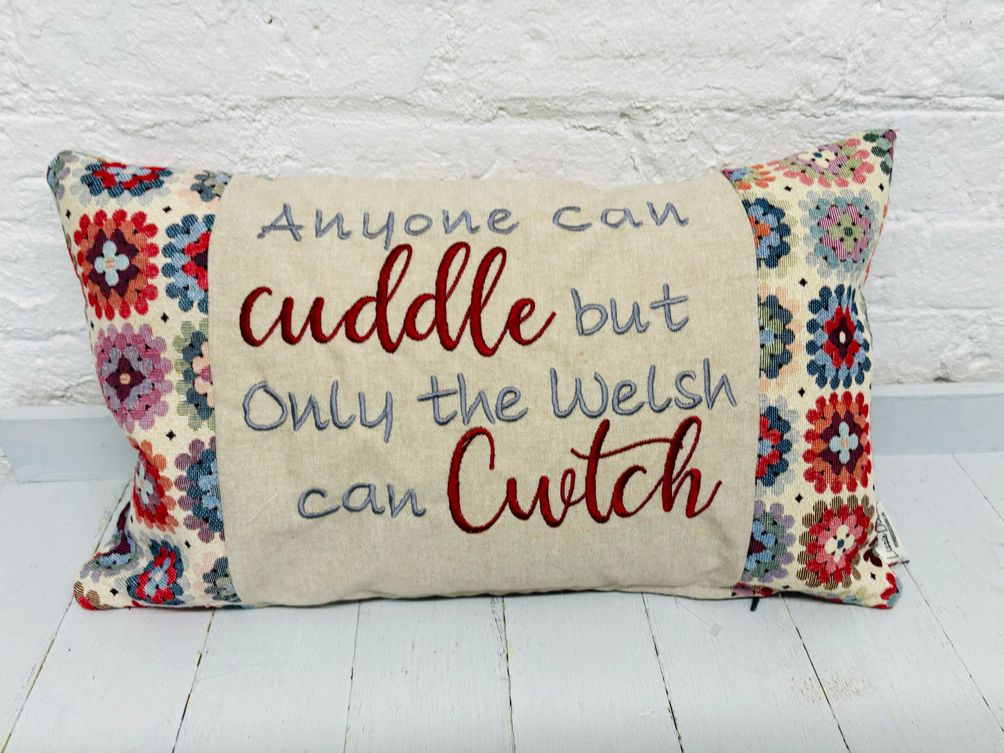 Anyone can cuddle .. Crochet style Cushion-Cwtch Rectangle Cushion