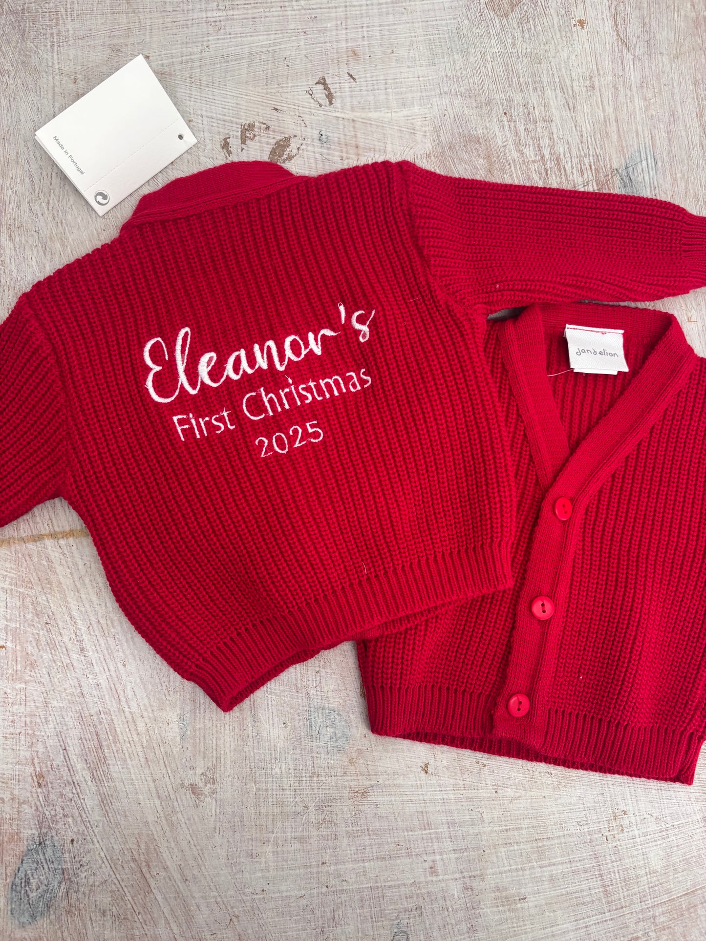 Red Romper Baby’s first Christmas Cardigan