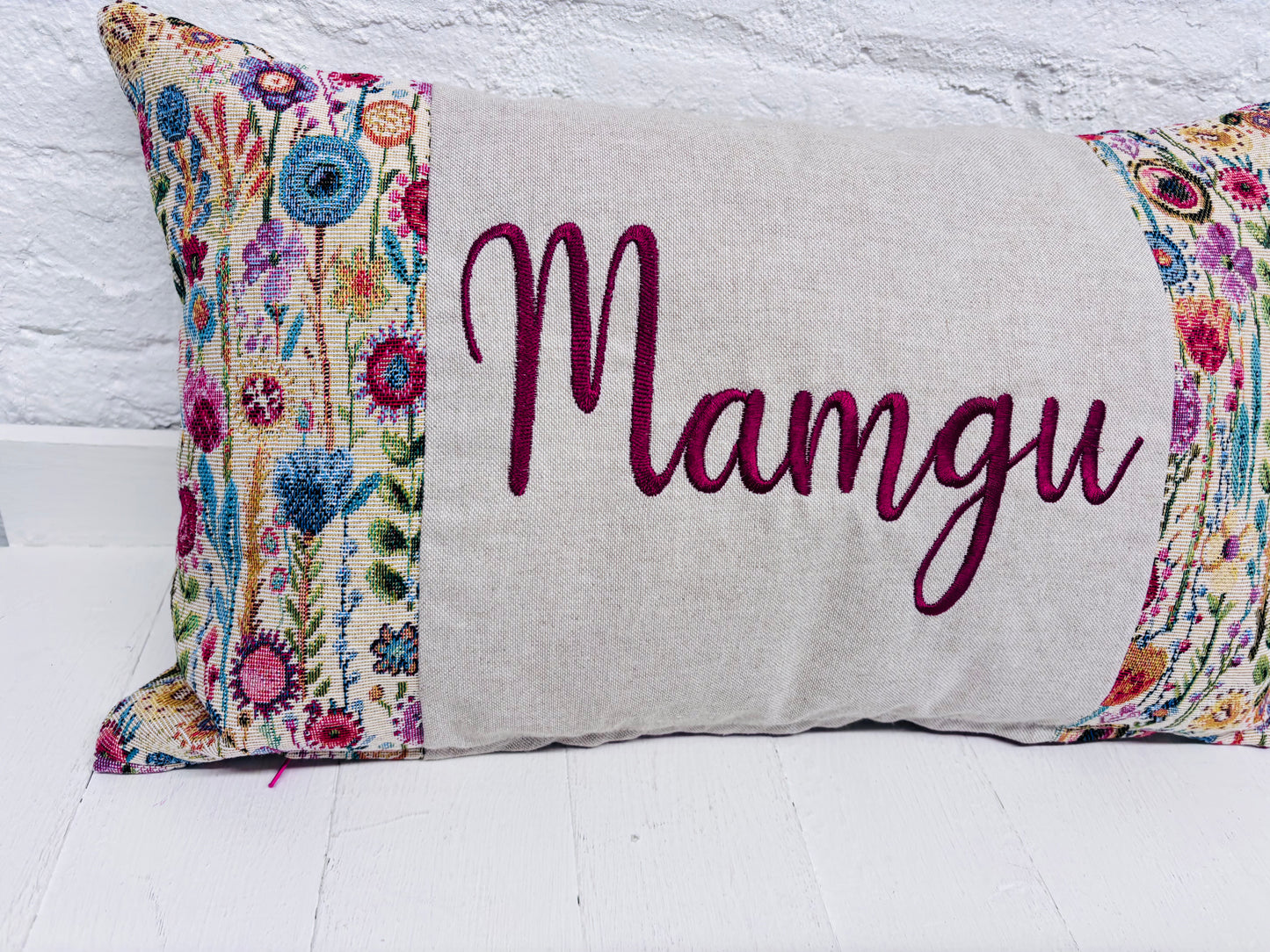 Floral Tapestry Mother’s Day Personalised Cushion, Gift for Mum. Gift for Mamgu, Personalised Mothers Gift
