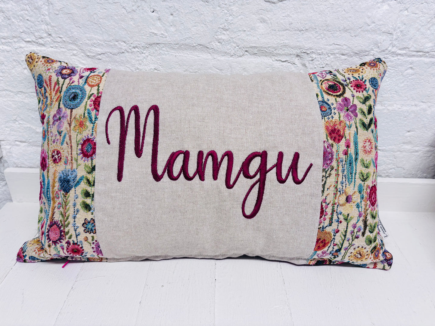 Floral Tapestry Mother’s Day Personalised Cushion, Gift for Mum. Gift for Mamgu, Personalised Mothers Gift