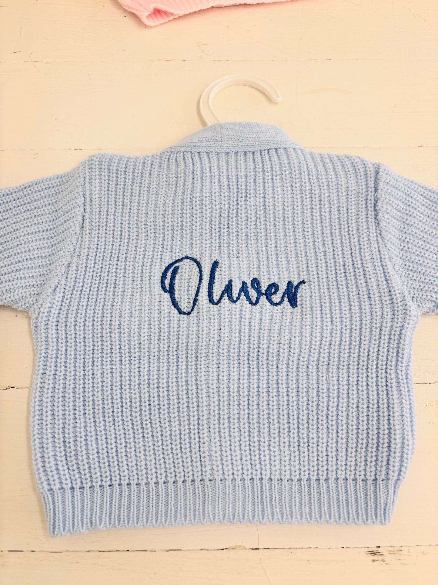 Blue Personalised Knitted Baby Cardigan