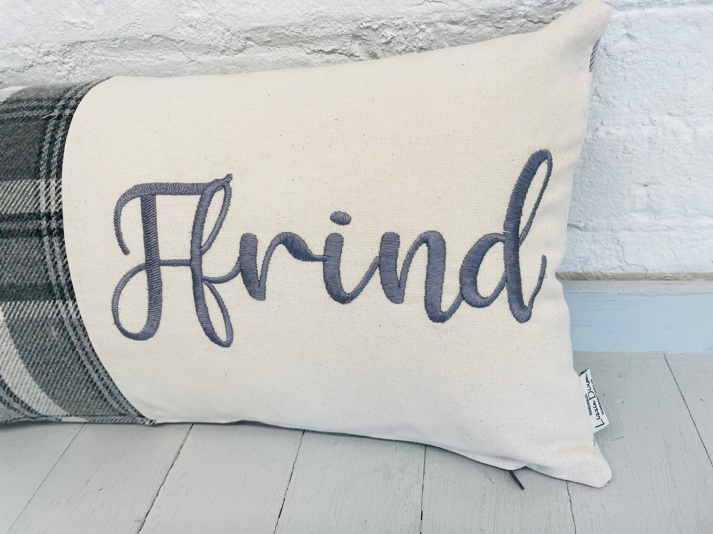 Welsh Quote Wool touch fabric cushion -Ffrind