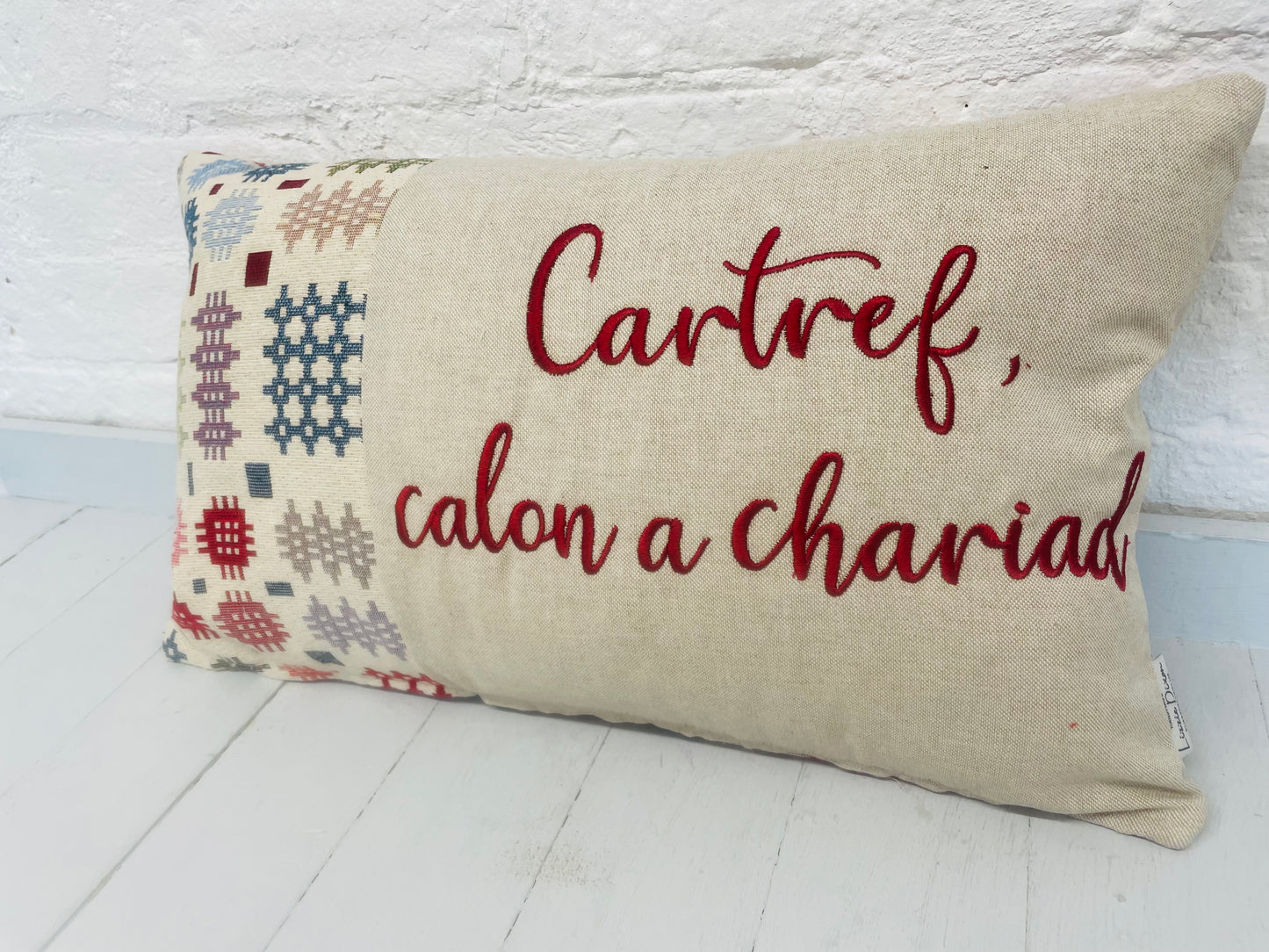 Welsh Blanket quote Cushion- Cream Welsh quote long Cushion