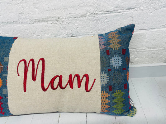 Mam Welsh Blanket style long Cushion- Panel Cushion