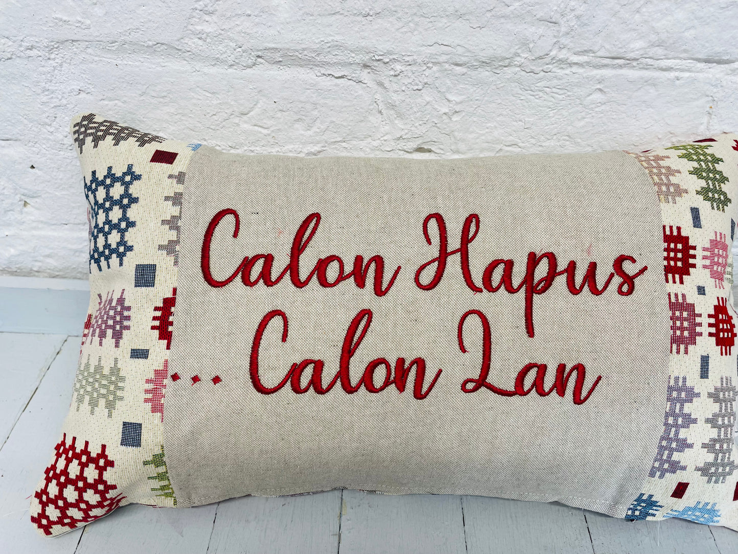 Welsh Blanket quote Cushion- Cream Welsh quote long Cushion