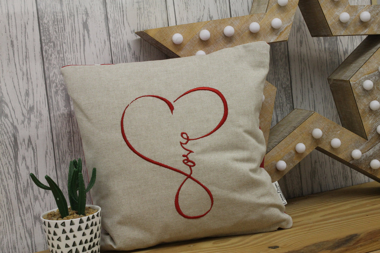 Love Cushion, Taupe and Red . 14" Square Love Pillow,Cuddle Cushion, Handmade Welsh Gift, Valentines gift for her or him, love gift