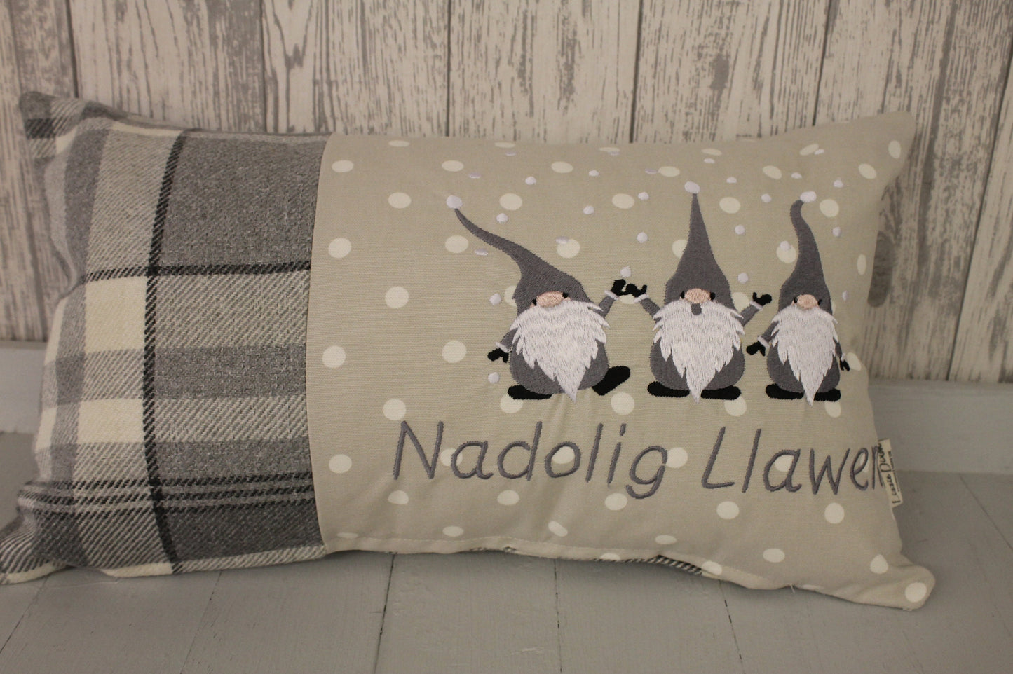 Grey Christmas Gnomes Cushion, Nadolig Llawen Festive Cushion-Festive Gnomes- Christmas Gnomes- Grey Gnomes