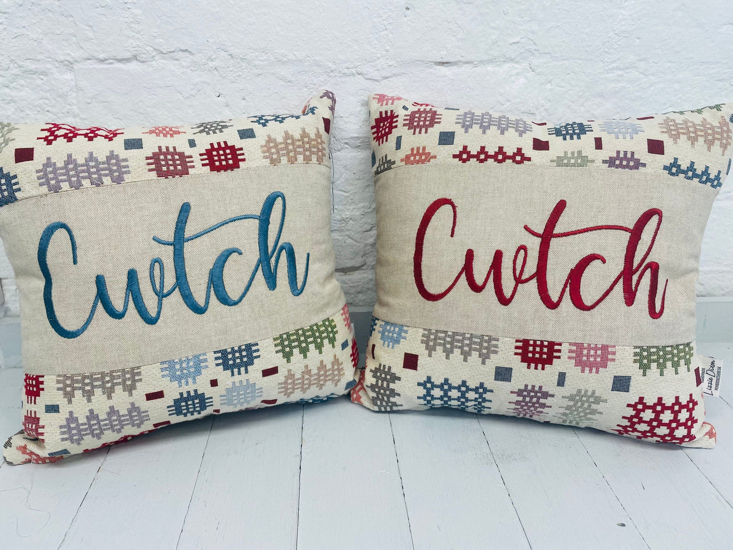 Welsh Blanket style Cwtch Cushion-Personalised Cushion- Quote Cushion-welsh tapestry style 16” Square Cushion