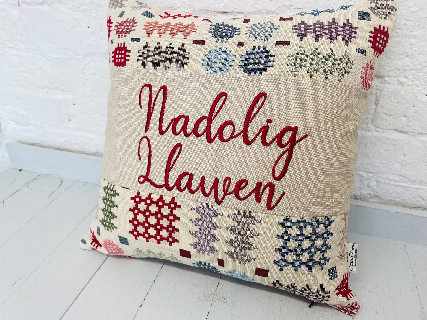 Nadolig Llawen Square Christmas Cushion- welsh Blanket style cushion cushion