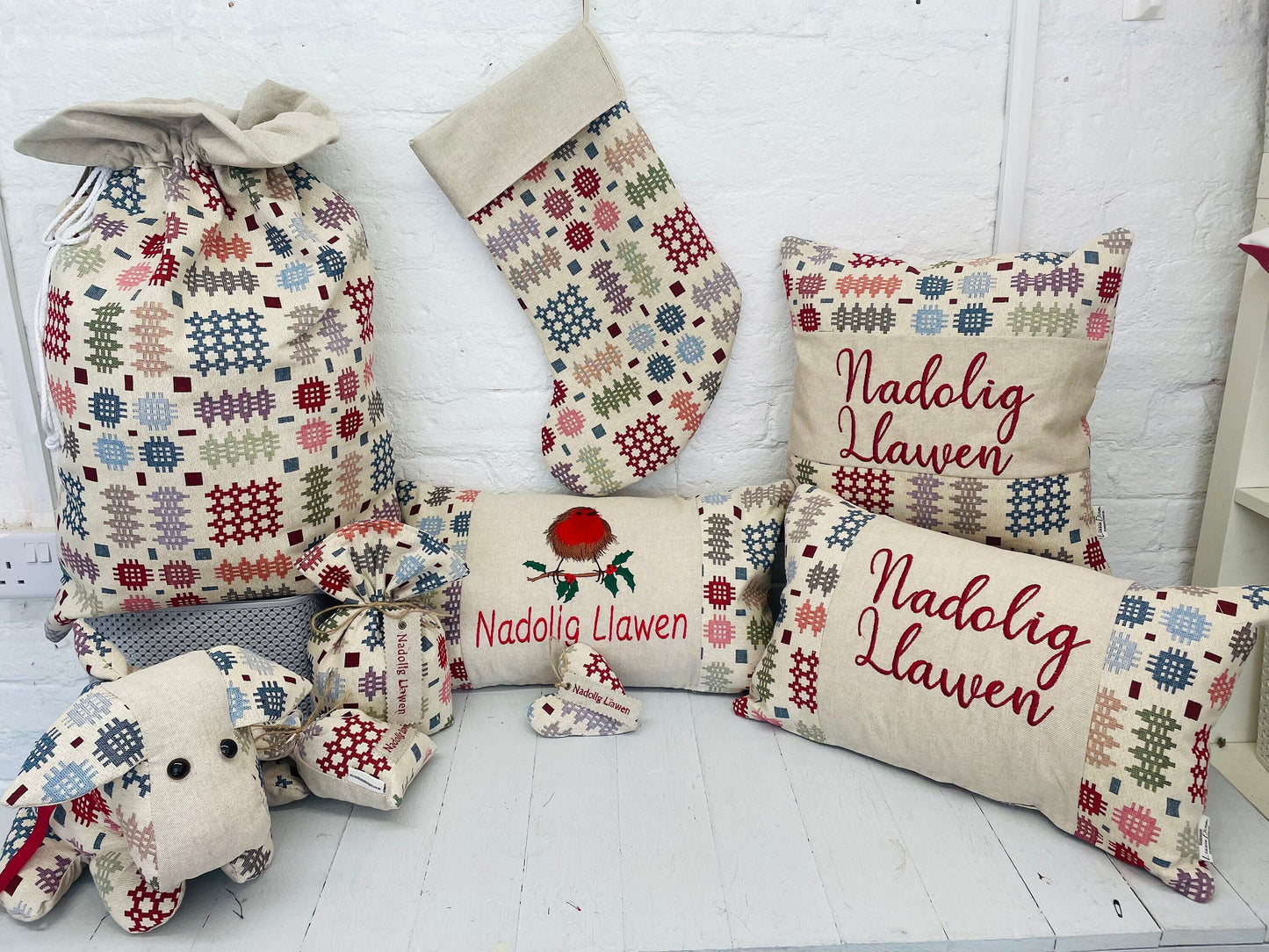 Nadolig Llawen Square Christmas Cushion- welsh Blanket style cushion cushion