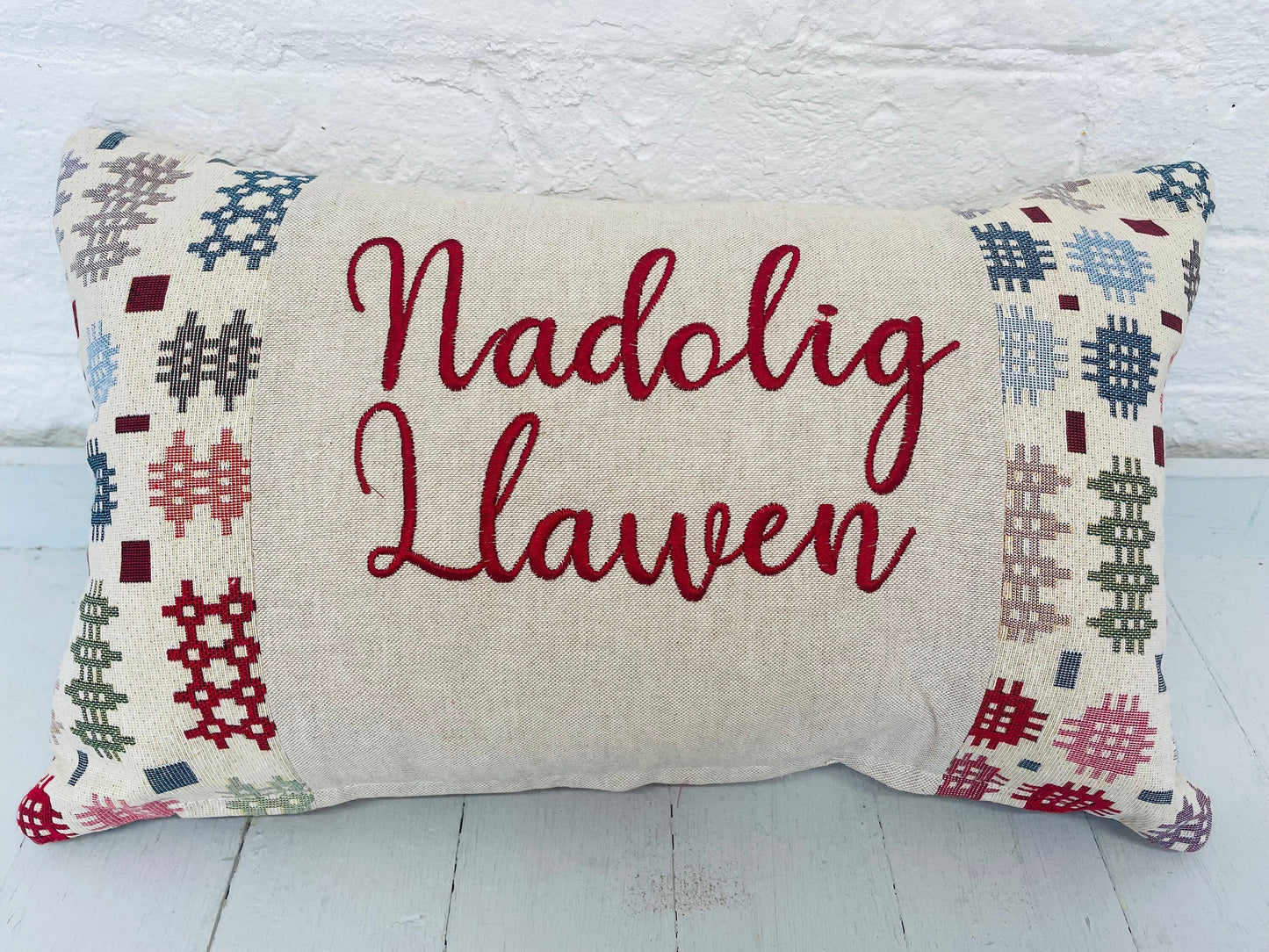 Nadolig Llawen Christmas Cushion- welsh Blanket style cushion cushion