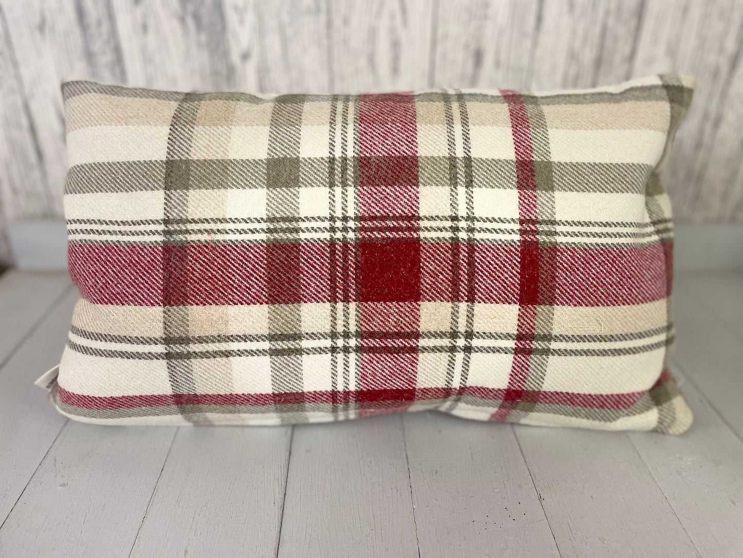 Cariad Cushion- Cranberry wool touch long cushion-welsh quote cushion