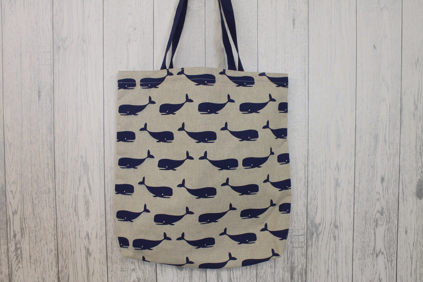 Handmade Linen look Tote Bag- Whale Tote Bag- Nautical Bag- Beach bag-