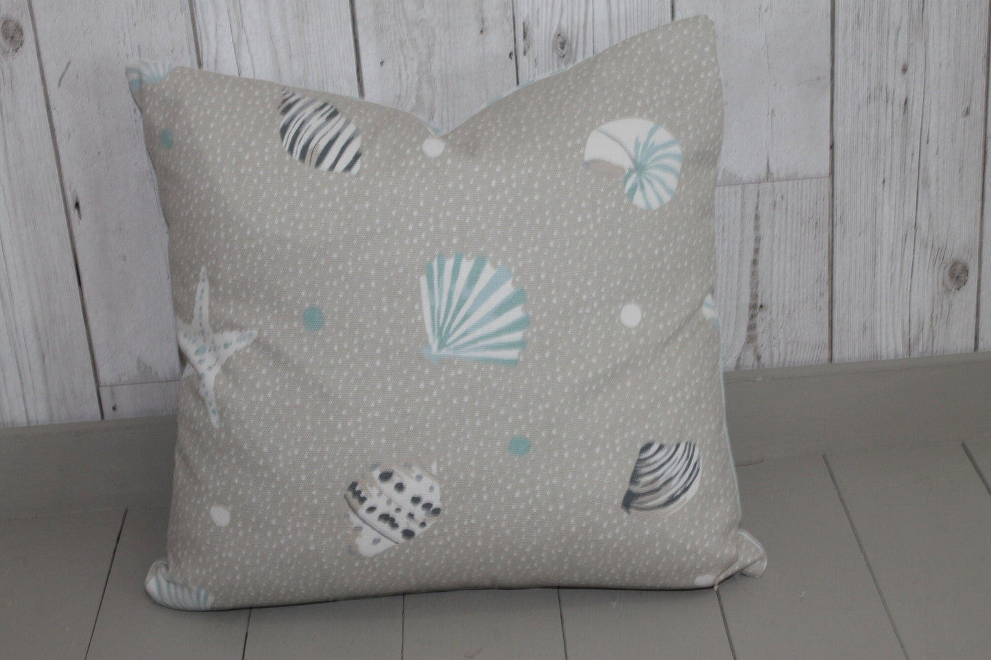 Nautical Themed Cushion Cover, 14" Square Cushion Sea Shell Taupe and Duck Egg - Throw Cushion-Scatter Cushion Sofa Cushion