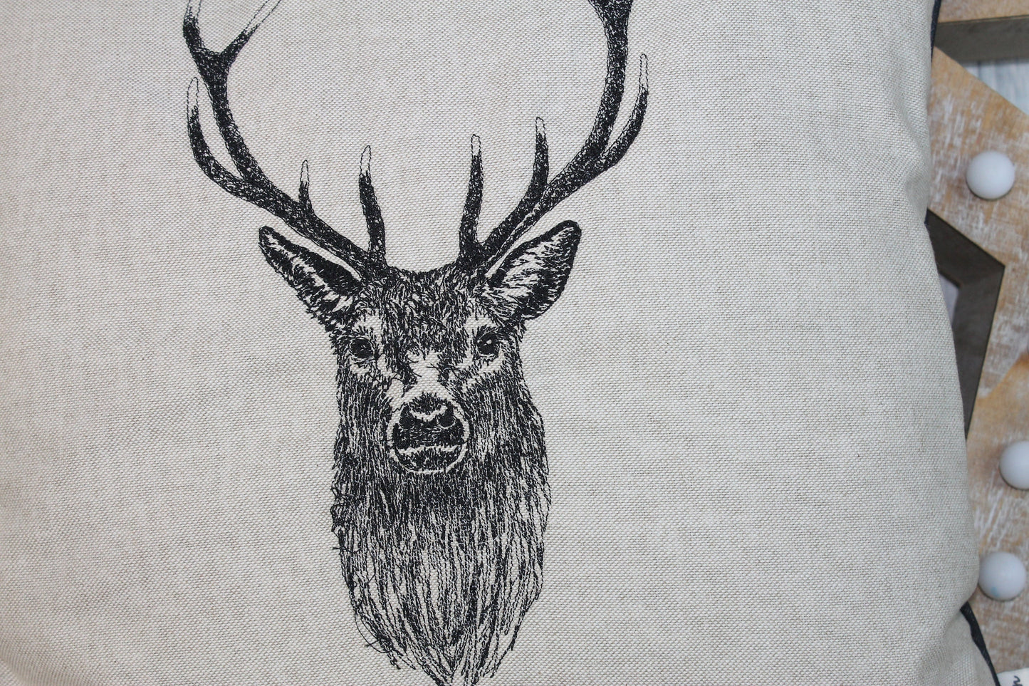 Stag Head Cream/ Taupe Piped Cushion - Lizzie Dixon Designs