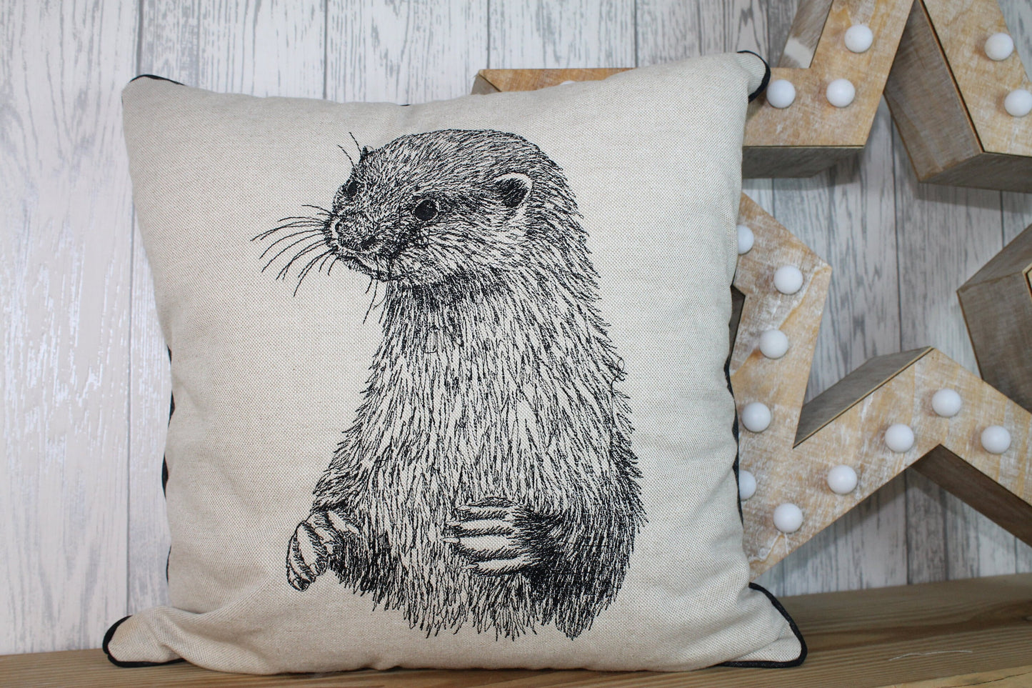 Otter Cushion- Cream/ Taupe Piped Cushion - Lizzie Dixon Designs