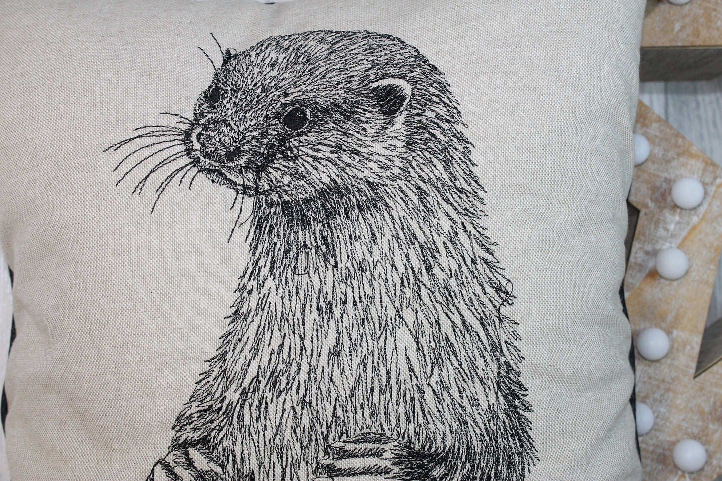 Otter Cushion- Cream/ Taupe Piped Cushion - Lizzie Dixon Designs