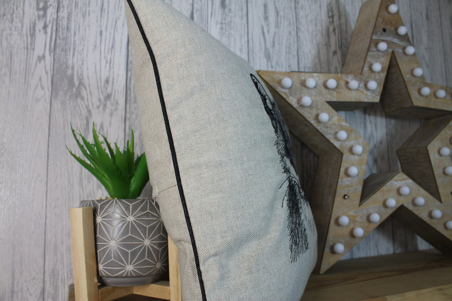 Stags Head- 16” Cushion, Cream, Taupe Cushion, Stag Cushion, Cushion Cover, Piped Cushion British Wildlife collection.