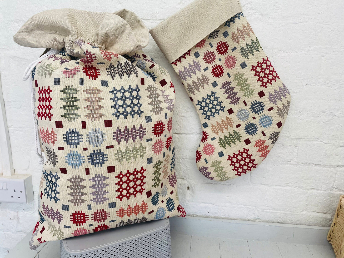 Welsh Blanket Tapestry Christmas Sack Nadolig Llawen- personalised Sack