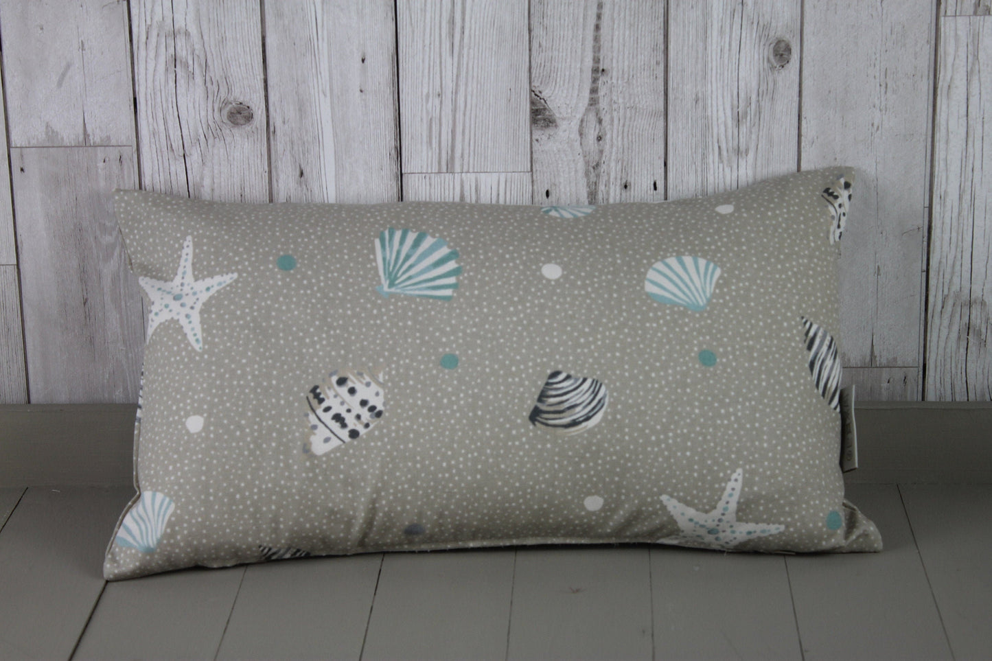 Nautical Themed Cushion Cover- 20" x 12" Lumbar oblong Cushion Sea Shell Taupe and Duck Egg - Throw Cushion-Scatter Cushion Sofa Cushion