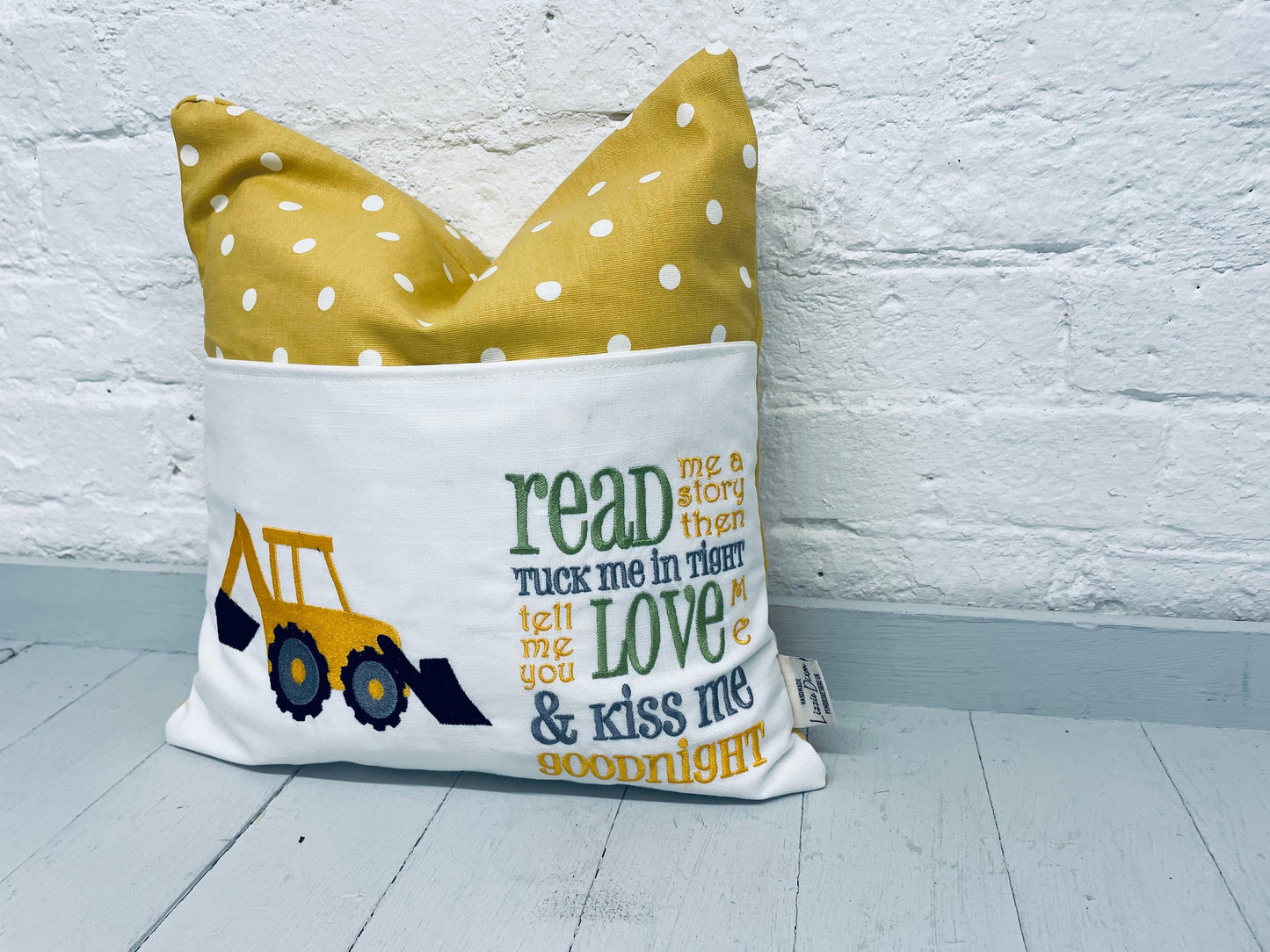 Digger with saying Children's Reading Book Cushion.