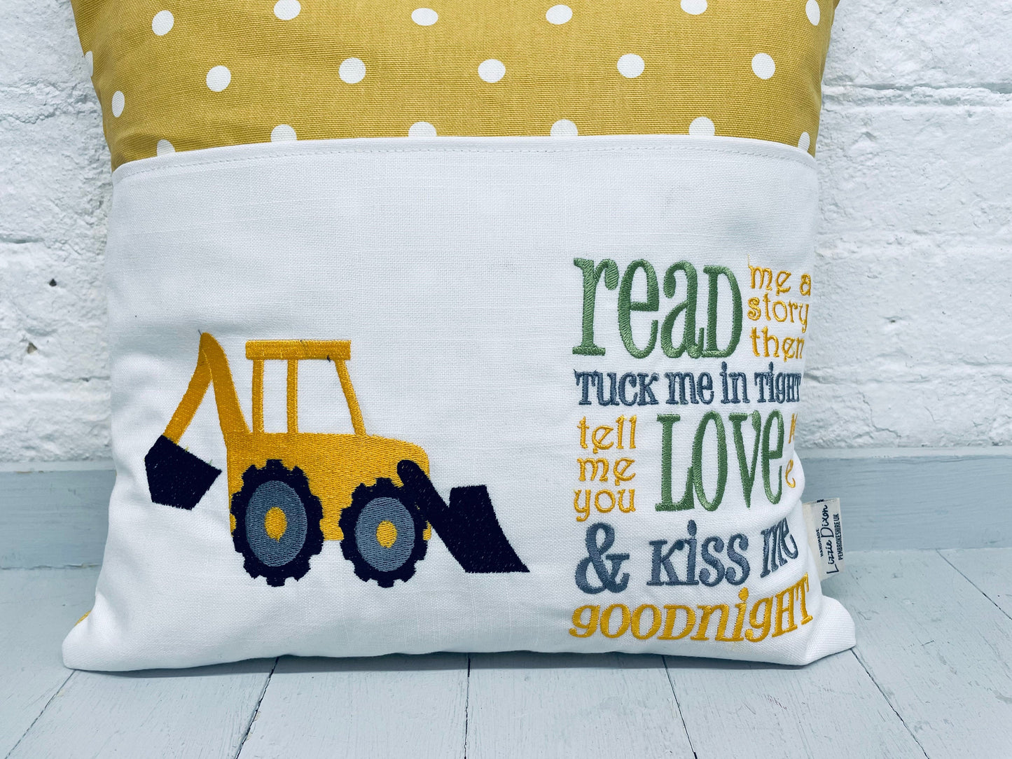Digger with saying Children's Reading Book Cushion.