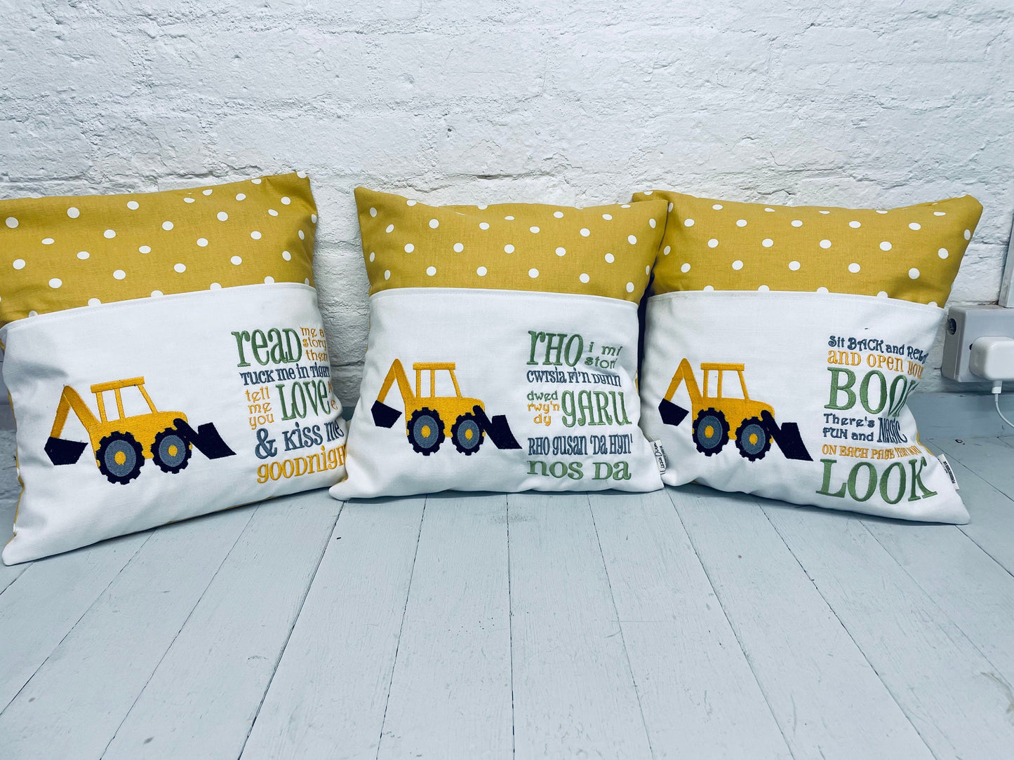 Digger with saying Children's Reading Book Cushion.