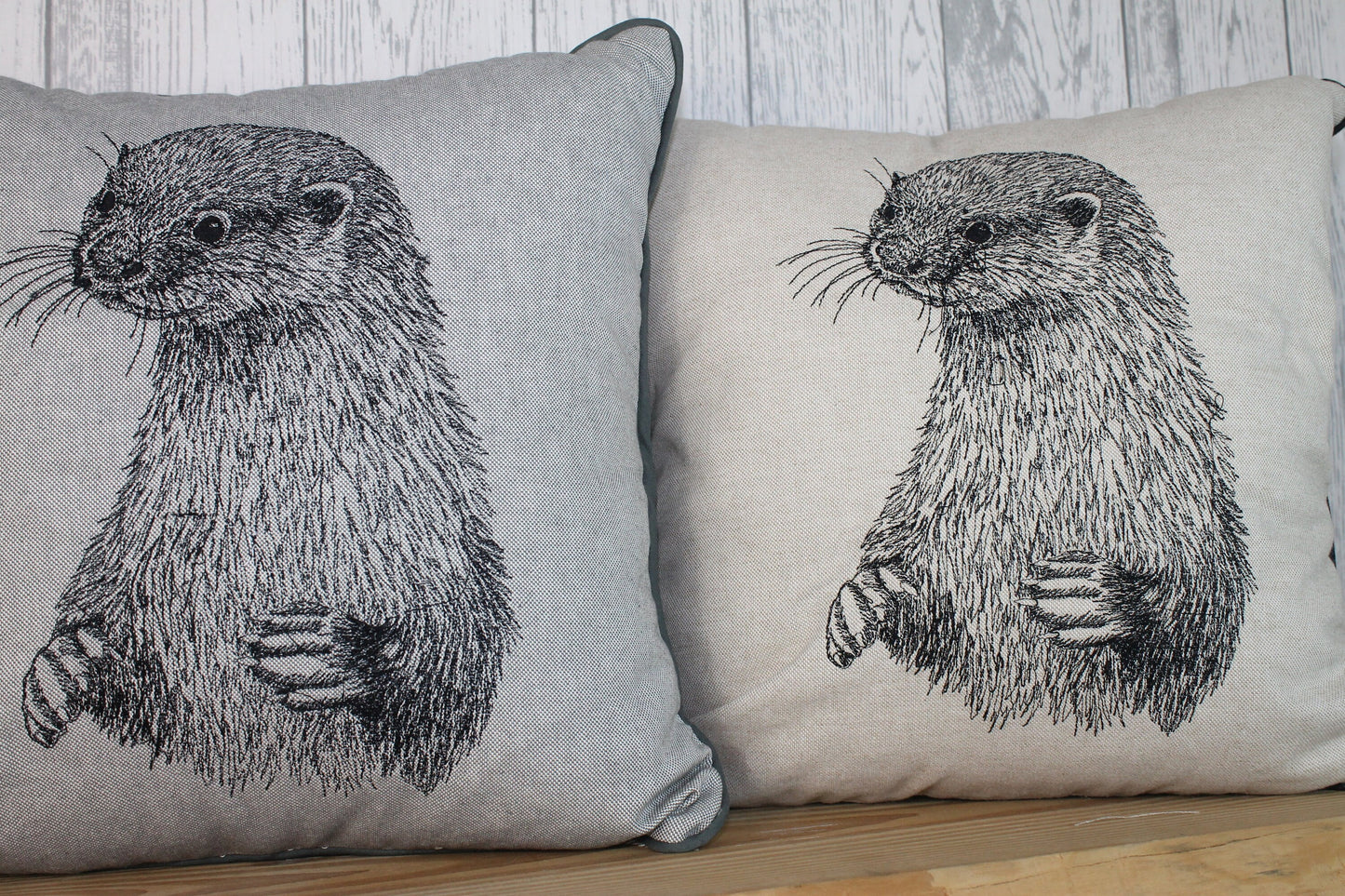 Otter Cushion- Cream/ Taupe Piped Cushion - Lizzie Dixon Designs
