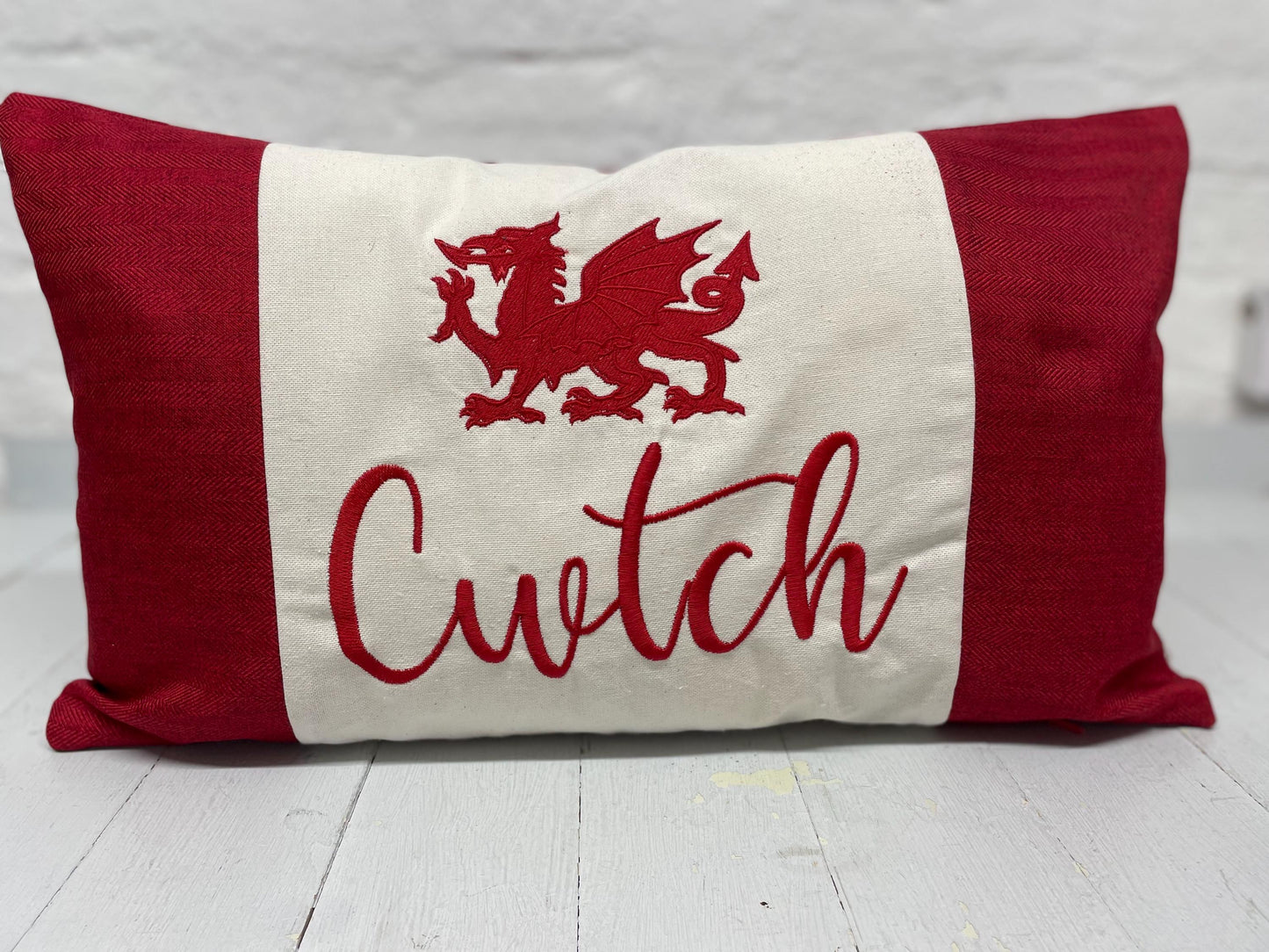 Red Dotty Welsh Dragon Cwtch long Panel cushion