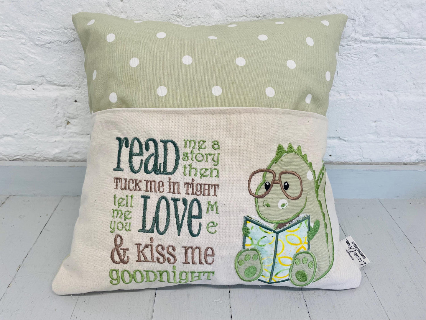 Book Cushion-Children's Reading Pillow~Personalised Cushion with Pocket-Cute Dino reading Pillow~Book Lovers Gift~Travel Pillow-