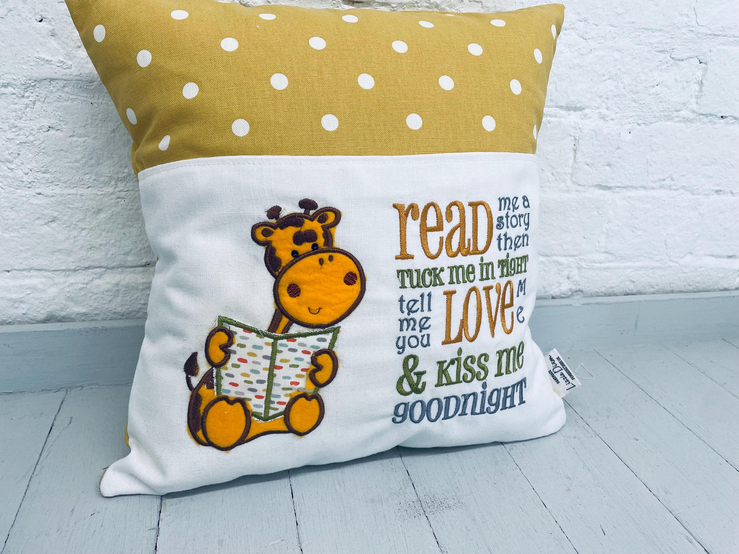 Book Cushion-Children's Reading Pillow~Personalised Cushion with Pocket-Giraffe reading Pillow~Book Lovers Gift~Travel Pillow-