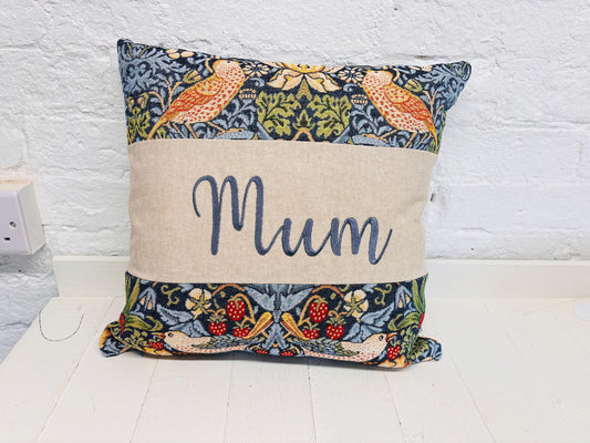 William Morris Strawberry Thief Tapestry Mother’s Gift, Personalised Cushion, Gift for Mum.