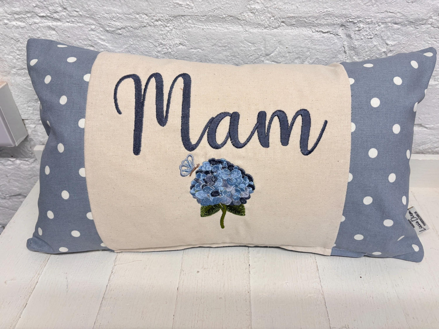 Blue Dotty with Hydrangae Mother's Day Cushion