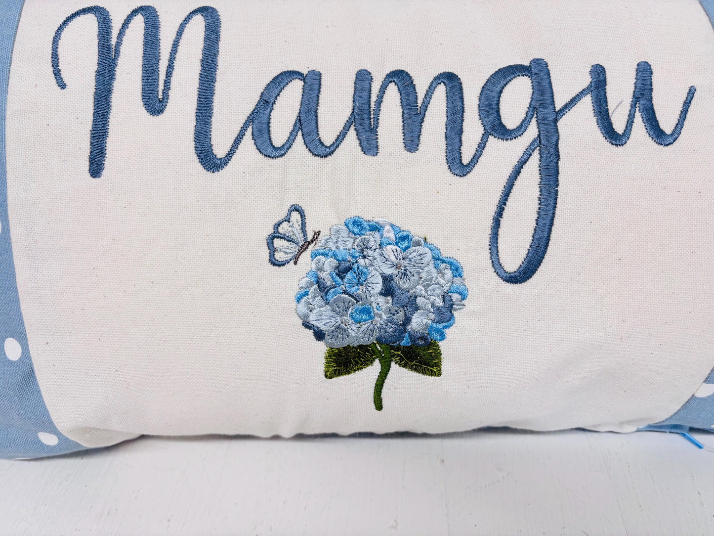 Blue Dotty with Hydrangae Mother's Day Cushion