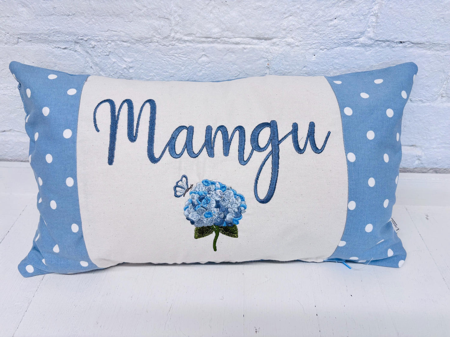 Blue Dotty with Hydrangae Mother's Day Cushion