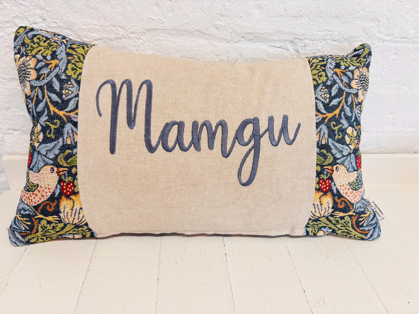 William Morris Strawberry Thief Tapestry Mother’s Gift, Personalised Cushion, Gift for Mum.