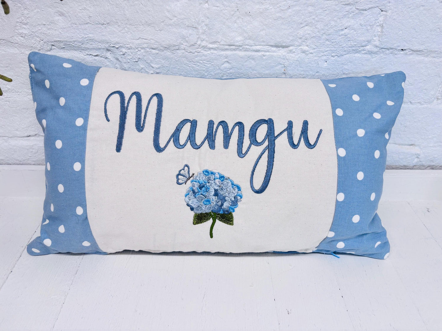 Blue Dotty with Hydrangae Mother's Day Cushion