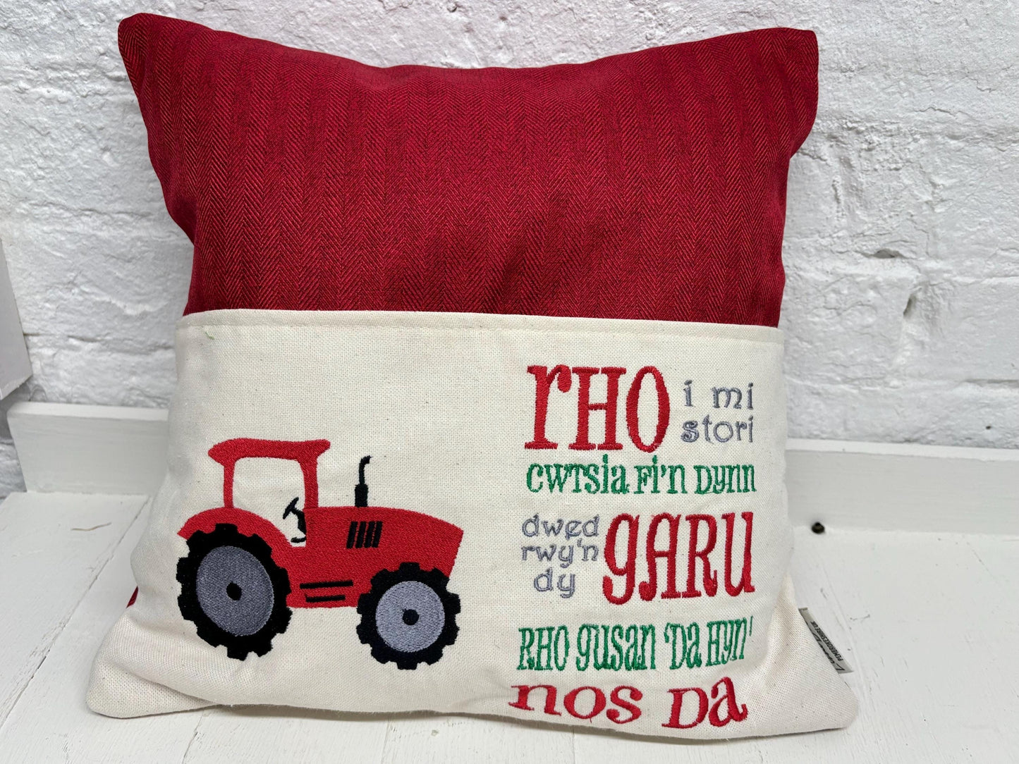 Book Cushion-Children's Reading Pillow~Personalised Cushion with Pocket-Red tractor reading Pillow~Book Lovers Gift~Travel Pillow-
